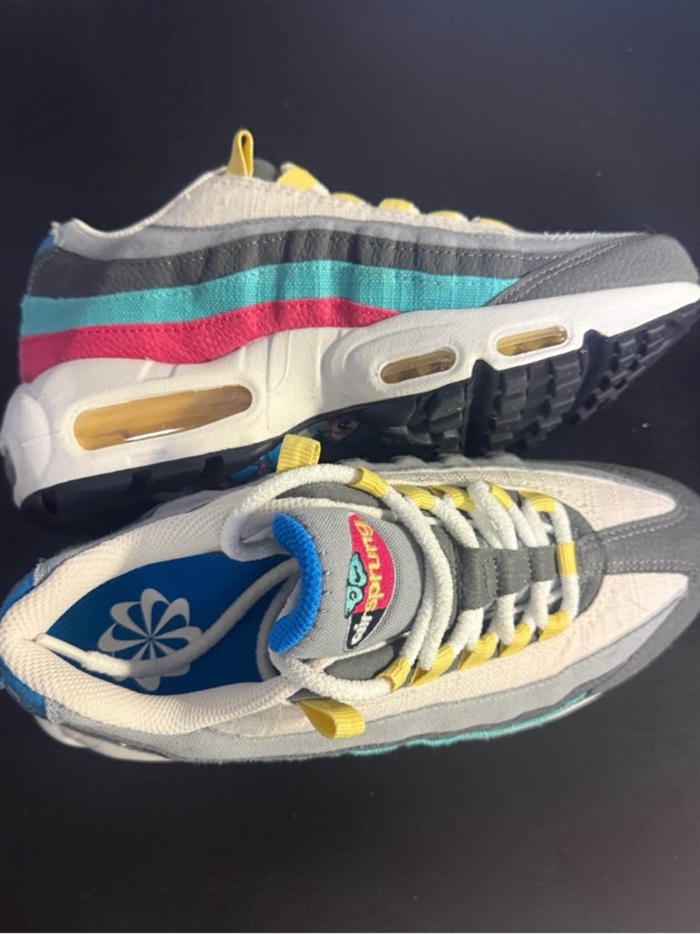 Nike Kids Grey Sneakers with Teal, Pink & Yellow Accents